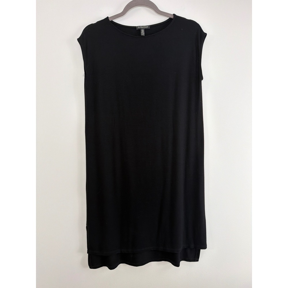 Eileen Fisher Tunic Dress Womens PS Black Sleeveless High Low Oversized Petite